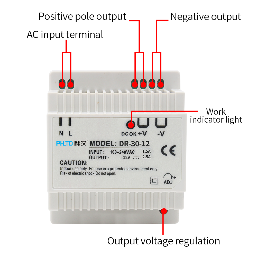 PHLTD Rail Switch Power Supply DR Series Wiring Diagram 105%~160% of Overload Rated Output Power Frequency Range 47~63Hz