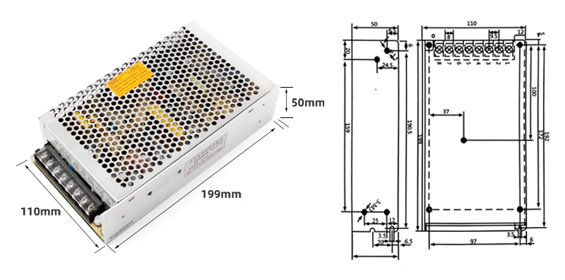 PHLTD DC Four Group Switching Power Supply Q-120 Series Size 199x110x50mm Weight 0.88kg