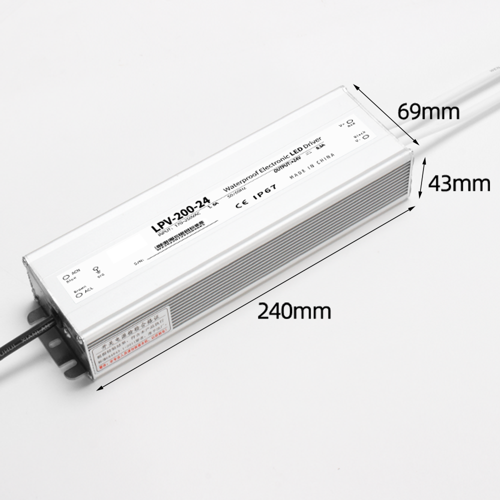 PHLTD LPV Rainproof Series LPV-200V Size 245x70x48mm DC Voltage 12V, 15V, 24V Working Current 2.5A-230VAC