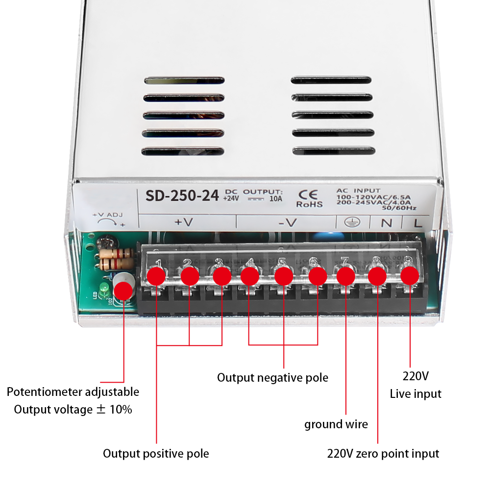 PHLTD SD Series Switching Power Supply SD-250V Wiring Diagram 230V Input, Rated Load, 25 ° C70% RH Temperature