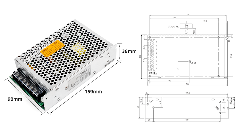 PHLTD single group output power supply T-50V size 159x98x38mm weight 0.54kg