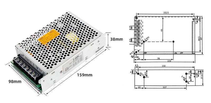 PHLTD single group output power supply T-60V size 159x98x38mm weight 0.54kg