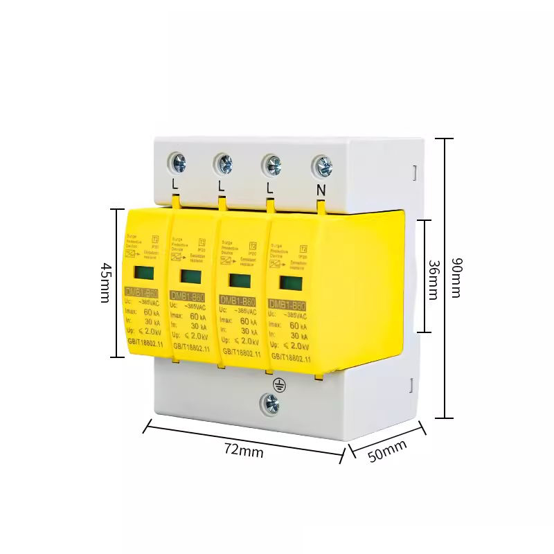 PHLTD surge protector primary power lightning arrester 4P60KA yellow size 90x50x72mm