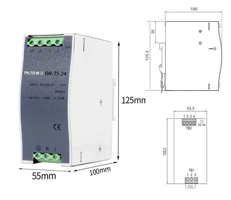 phltd الدكتور سلسلة السكك الحديدية التبديل إمدادات الطاقة 75W الحجم 55.5x125.2x100mm-