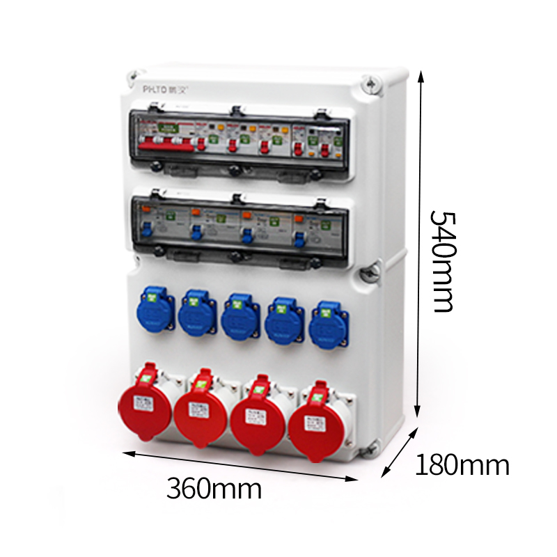 PHLTD IP44 waterproof wall mounted power maintenance box 5P 32A and 3P 10A national standard industrial socket with air switch leakage size 540x360x180mm