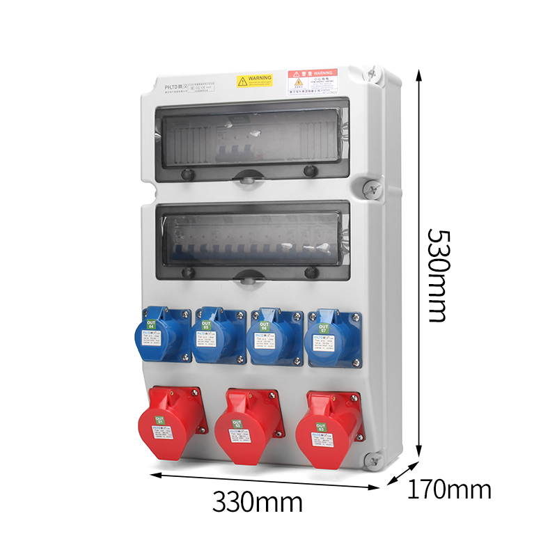 PHLTD IP44 waterproof wall mounted power maintenance box 5P 32A and 3P 10A national standard industrial socket with air switch leakage size 530x330x175mm