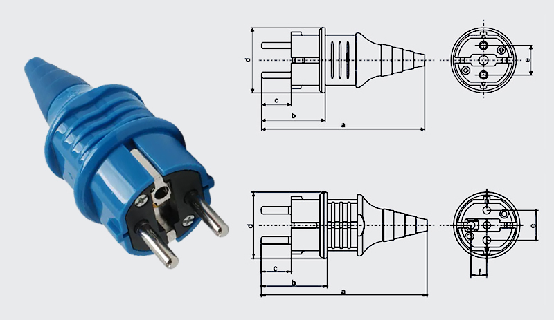 PHLTD France SCHUKO concealed plug 16A 220V outdoor waterproof and dustproof method standard plug size diagram