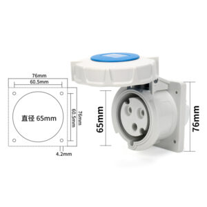 PHLTD high current IP67 waterproof industrial plug socket 3-core 16A concealed straight seat size 65x76mm