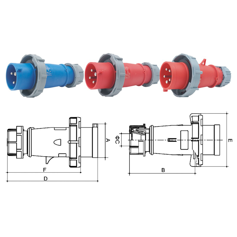 PHLTD high current IP67 waterproof industrial plug socket 3-core 4-core 5-core 16A3A male and female aviation plug size diagram