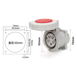 PHLTD high current IP67 waterproof industrial plug socket 5-core 32A concealed straight seat size 68x76mm