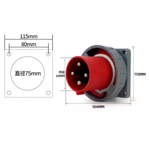 PHLTD high current IP67 waterproof solid brass 4-core 63A concealed plug size 104x115mm diameter mm