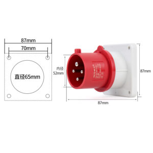 PHLTD waterproof power supply industrial concealed plug 4-core 32A concealed plug 220-250V size 87x87mm inner diameter 52mm