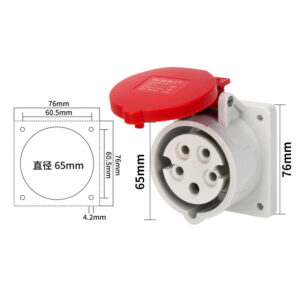 PHLTD waterproof power supply industrial concealed plug 5-core 32A socket concealed straight seat size 65x76mm