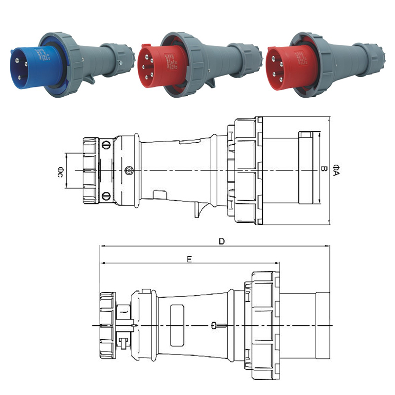 PHLTD تيار عالي IP67 قابس ومقبس صناعي مقاوم للماء 3 دبوس 4 دبوس 5 دبوس 63A125A مخطط حجم قابس الطيران للذكور والإناث