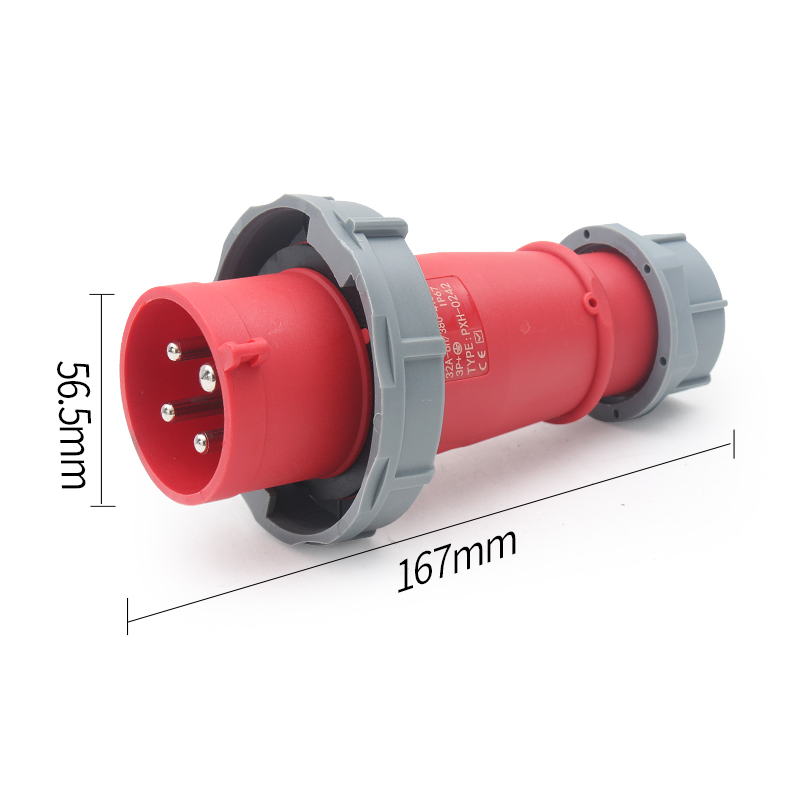 PHLTD تيار عالي IP67 مقاوم للماء قابس صناعي ومقبس 4 دبوس 32A قابس طيران ذكر وأنثى مقاس 56.5x167 مللي متر