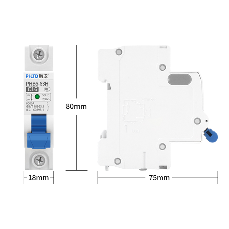 phltd المسار قواطع دوائر مصغرة ، تبديل الهواء ، تسرب ، الزائد ، قصيرة الدوائر رحلة 110v120v 1p16a 18x80mm , حجم-