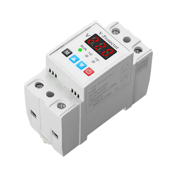 Image of PHLTD brand automatic reset over/under-voltage protector with single display showing undervoltage, rated at 63A